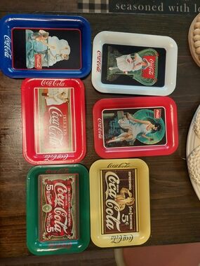 Coca Cola Vintage Style Metal Serving Trays - Red, Blue, White, Green, Yellow